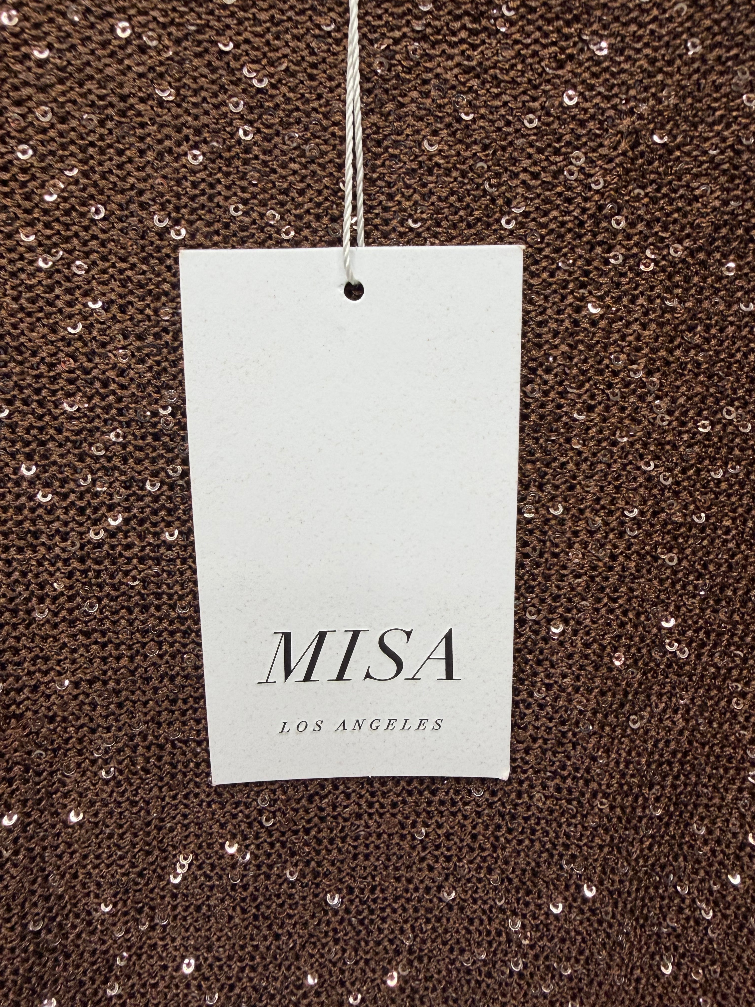 ✨ MISA Los Angeles Brown Sequin Knit Crop Sweater – Luxe Sparkle Cropped Top – ✨🤎 Size XS