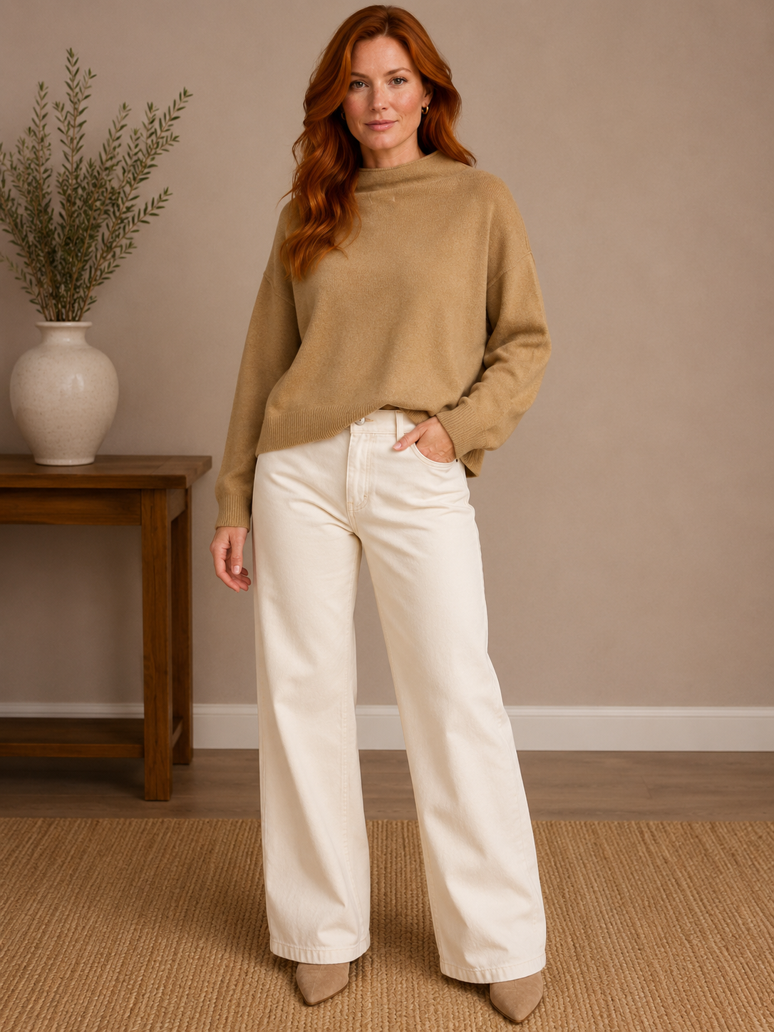 🧥✨ Anthropologie Petites Tan Mock Neck Sweater – Cozy Luxe Essential ✨🧥 Large Petite (LP)