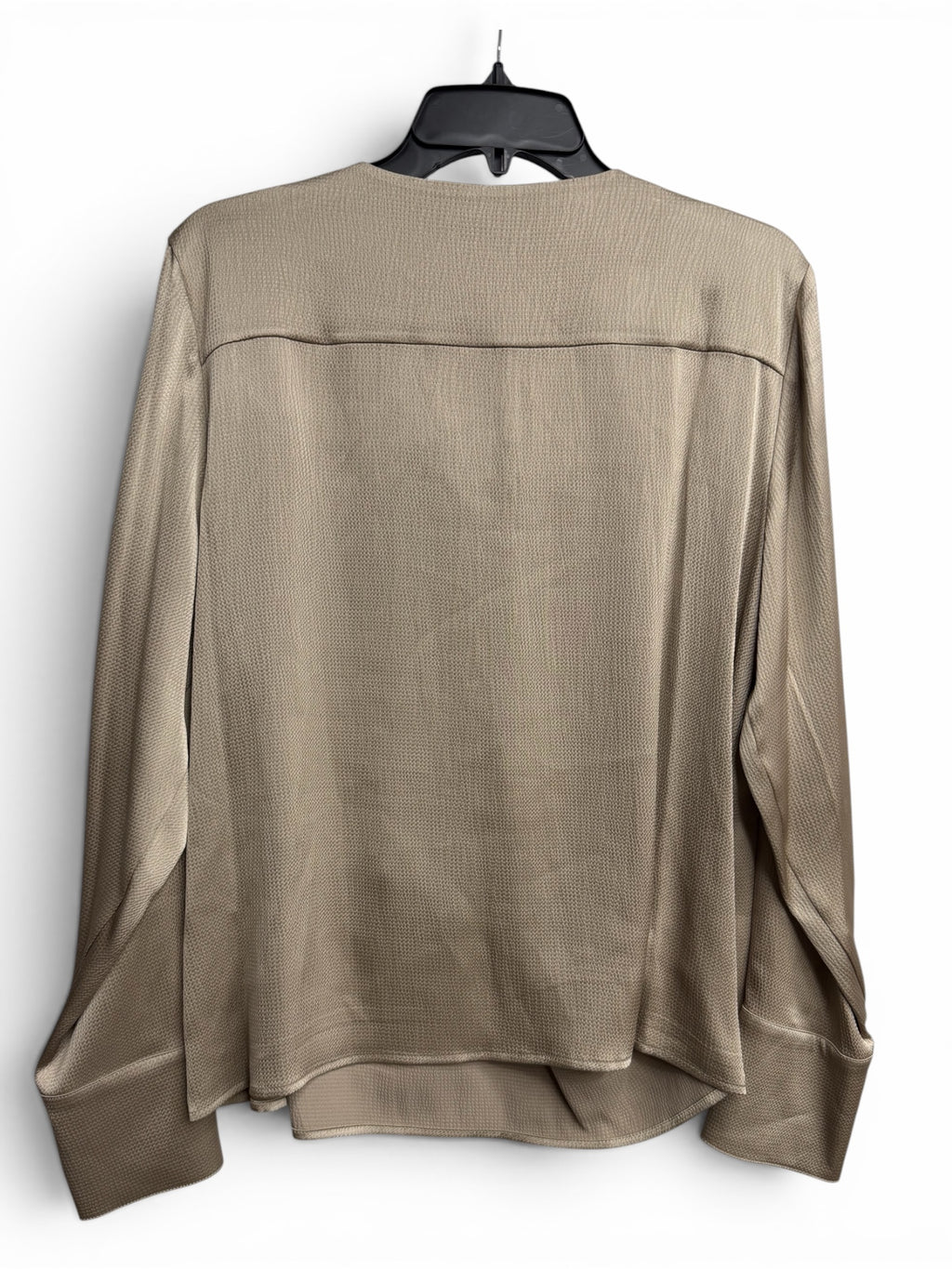 ✨🤎 Donna Karan New York Satin Wrap Blouse – Champagne Taupe – Gold Button Detail – Size Large 🤎✨