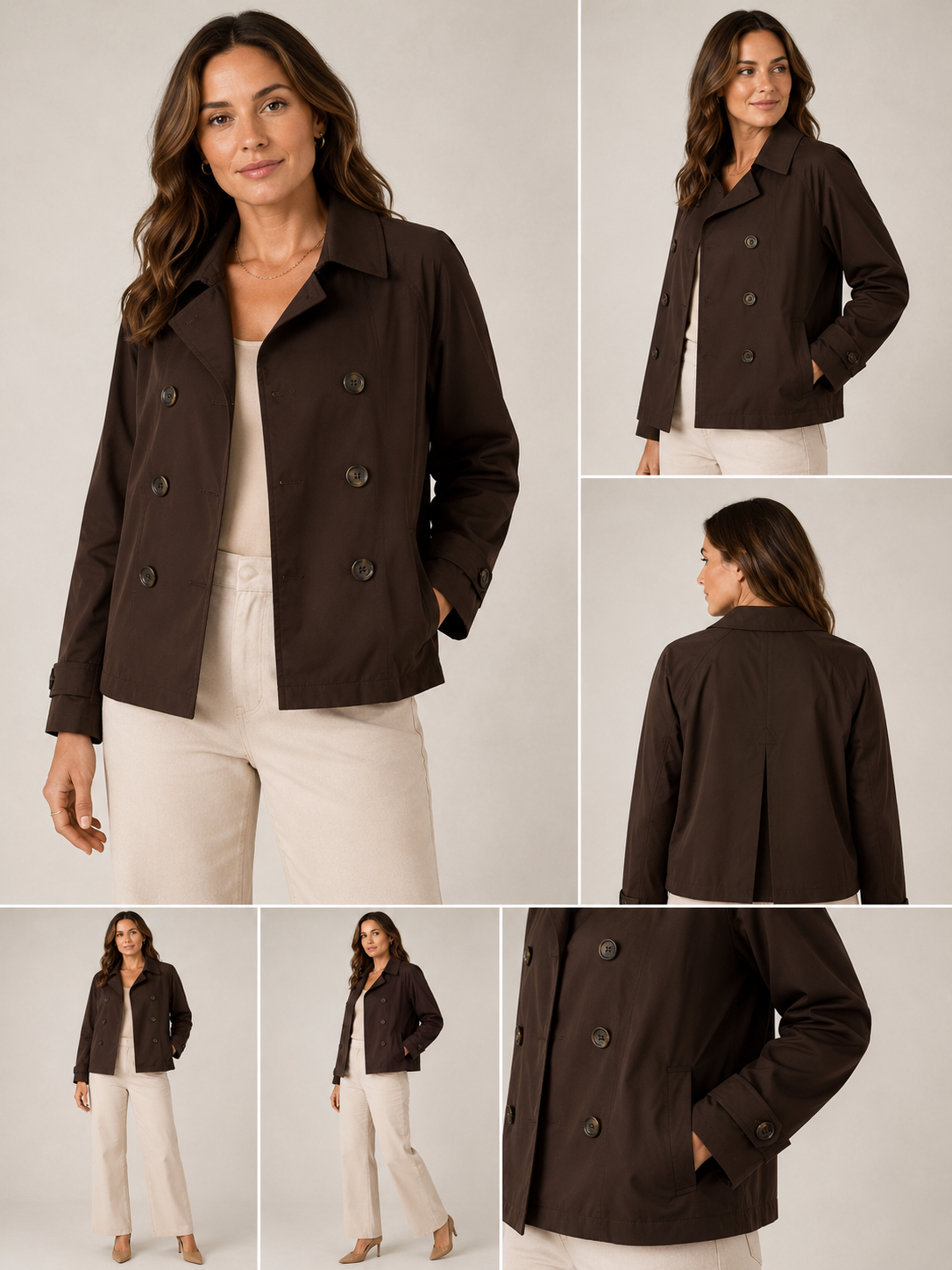 🤎 Michael Kors Chocolate Double-Breasted Short Trench Coat Jacket – Water Resistant | Women’s Luxury Outerwear ✨ Size Large