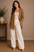 🧥✨ Charter Club Luxury 100% Cashmere Open Front Cardigan Sweater – Camel Brown – Women’s Luxury Layering Piece ✨ Size Petite Large