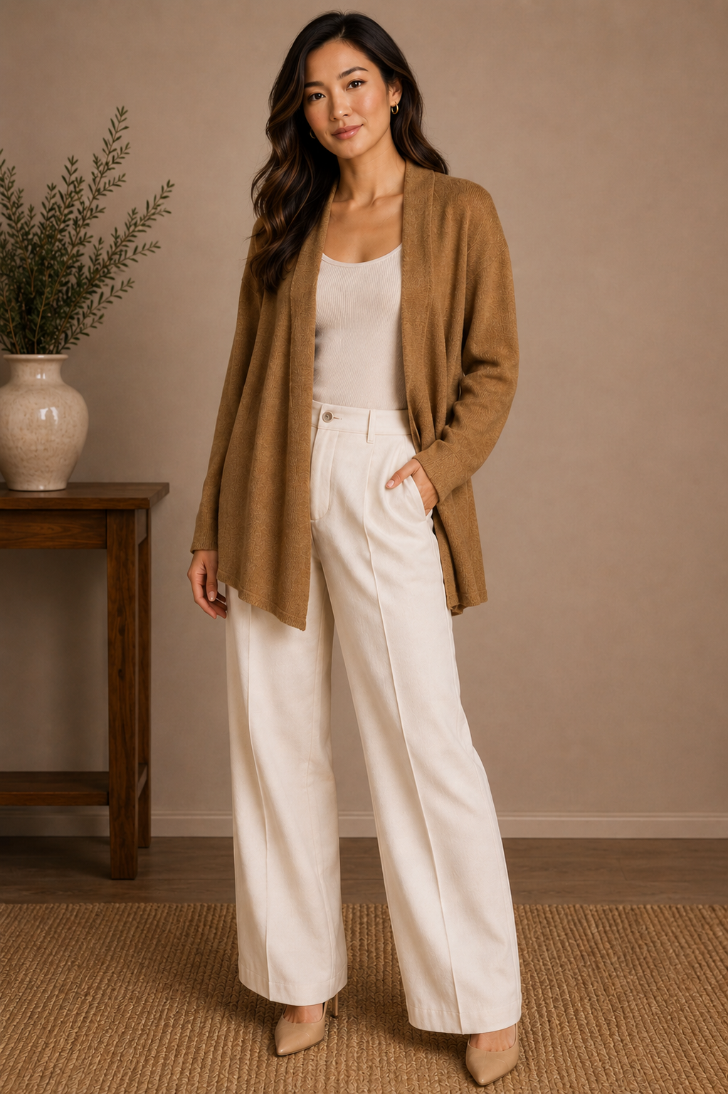 🧥✨ Charter Club Luxury 100% Cashmere Open Front Cardigan Sweater – Camel Brown – Women’s Luxury Layering Piece ✨ Size Petite Large