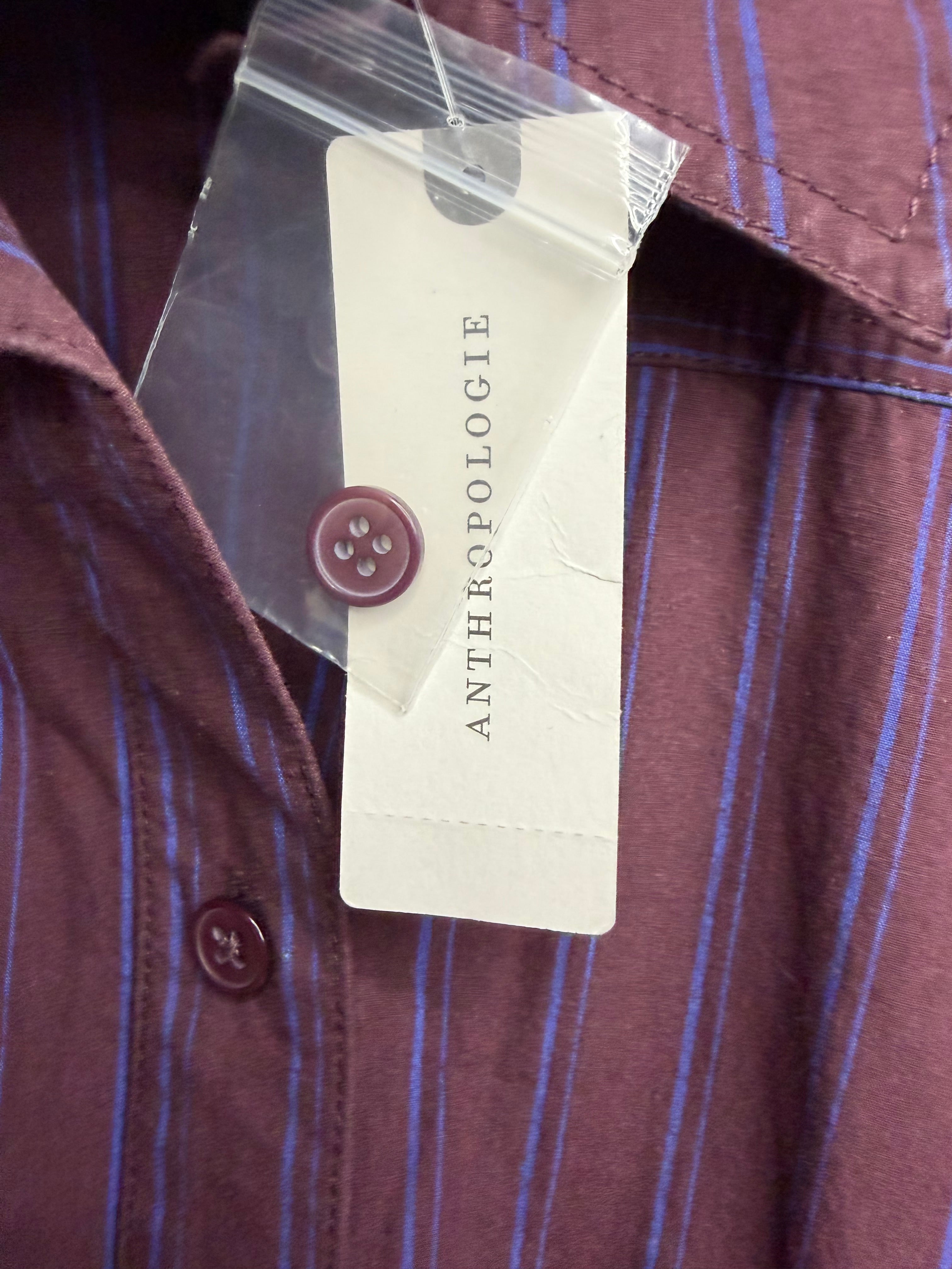 🖤 Anthropologie Burgundy Pinstripe Utility Jumpsuit – Ruched Leg Sleeveless One Piece – Size Small 🖤