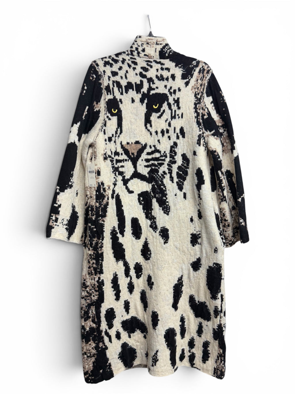 🐆 Anthropologie Leopard Graphic Longline Cardigan Sweater Duster – Statement Animal Print Luxury Layer ✨ Size XXS/XS