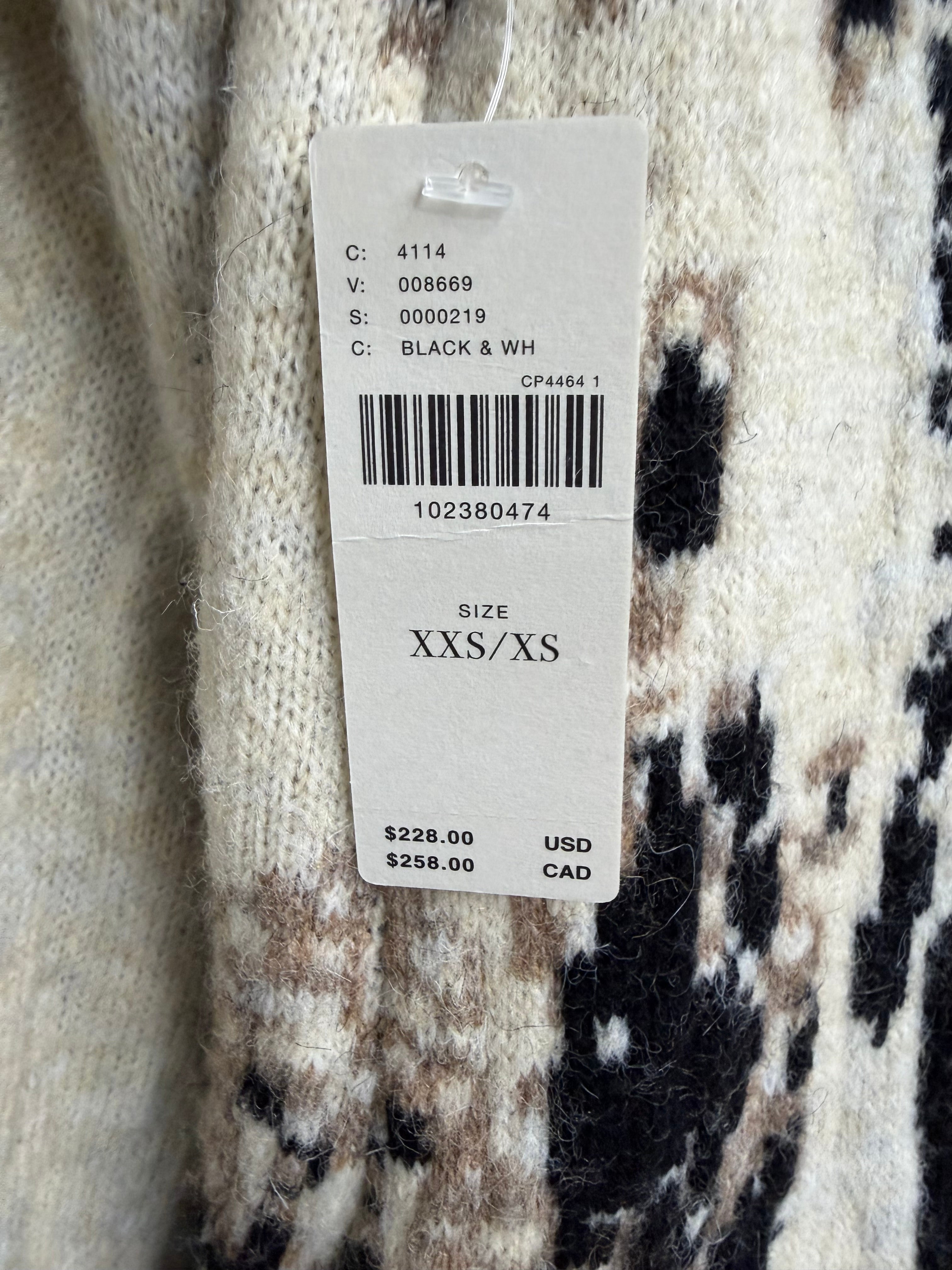 🐆 Anthropologie Leopard Graphic Longline Cardigan Sweater Duster – Statement Animal Print Luxury Layer ✨ Size XXS/XS