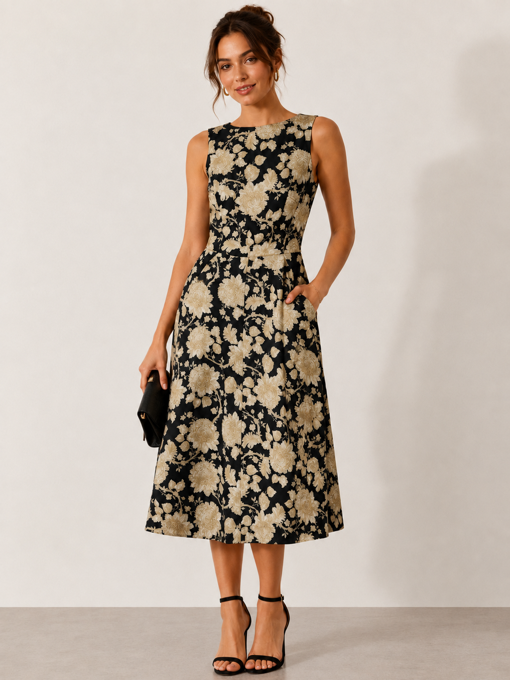 ✨ Tommy Hilfiger Elegant Black & Gold Floral Dress ✨ Size 4