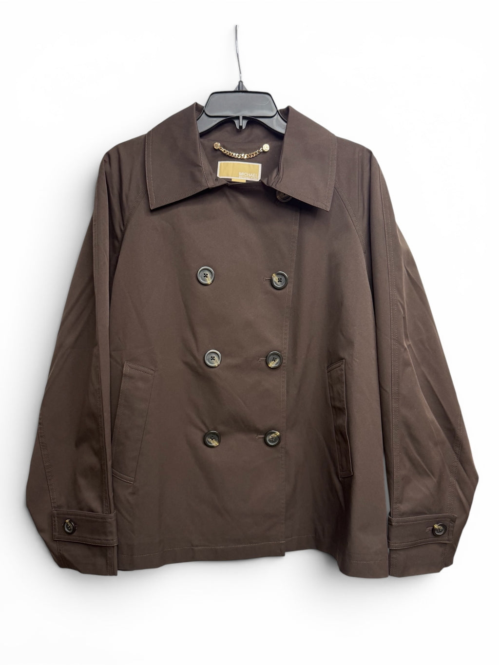 🤎 Michael Kors Chocolate Double-Breasted Short Trench Coat Jacket – Water Resistant | Women’s Luxury Outerwear ✨ Size Large