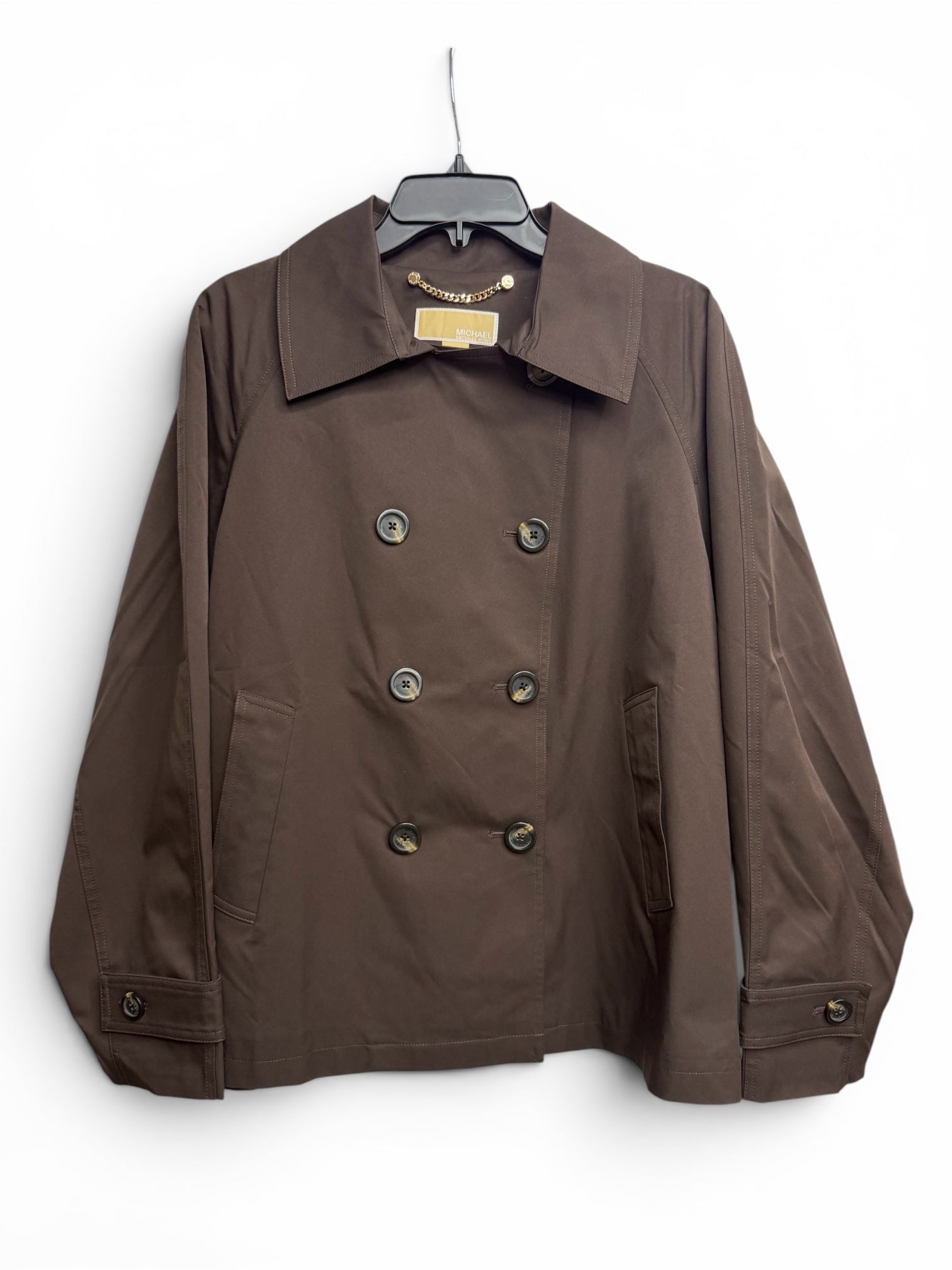 🤎 Michael Kors Chocolate Double-Breasted Short Trench Coat Jacket – Water Resistant | Women’s Luxury Outerwear ✨ Size Large