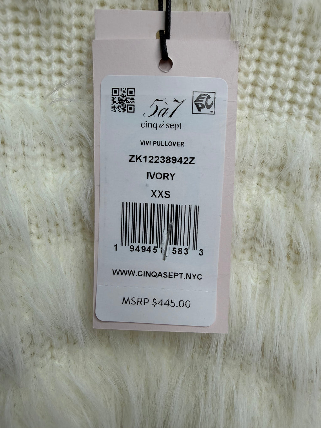 ✨ Cinq à Sept Vivi Pullover Sweater Ivory Feather Trim Luxury Designer Knit 🤍✨ Size XXS
