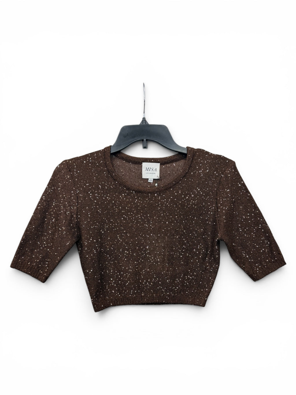 ✨ MISA Los Angeles Brown Sequin Knit Crop Sweater – Luxe Sparkle Cropped Top – ✨🤎 Size XS