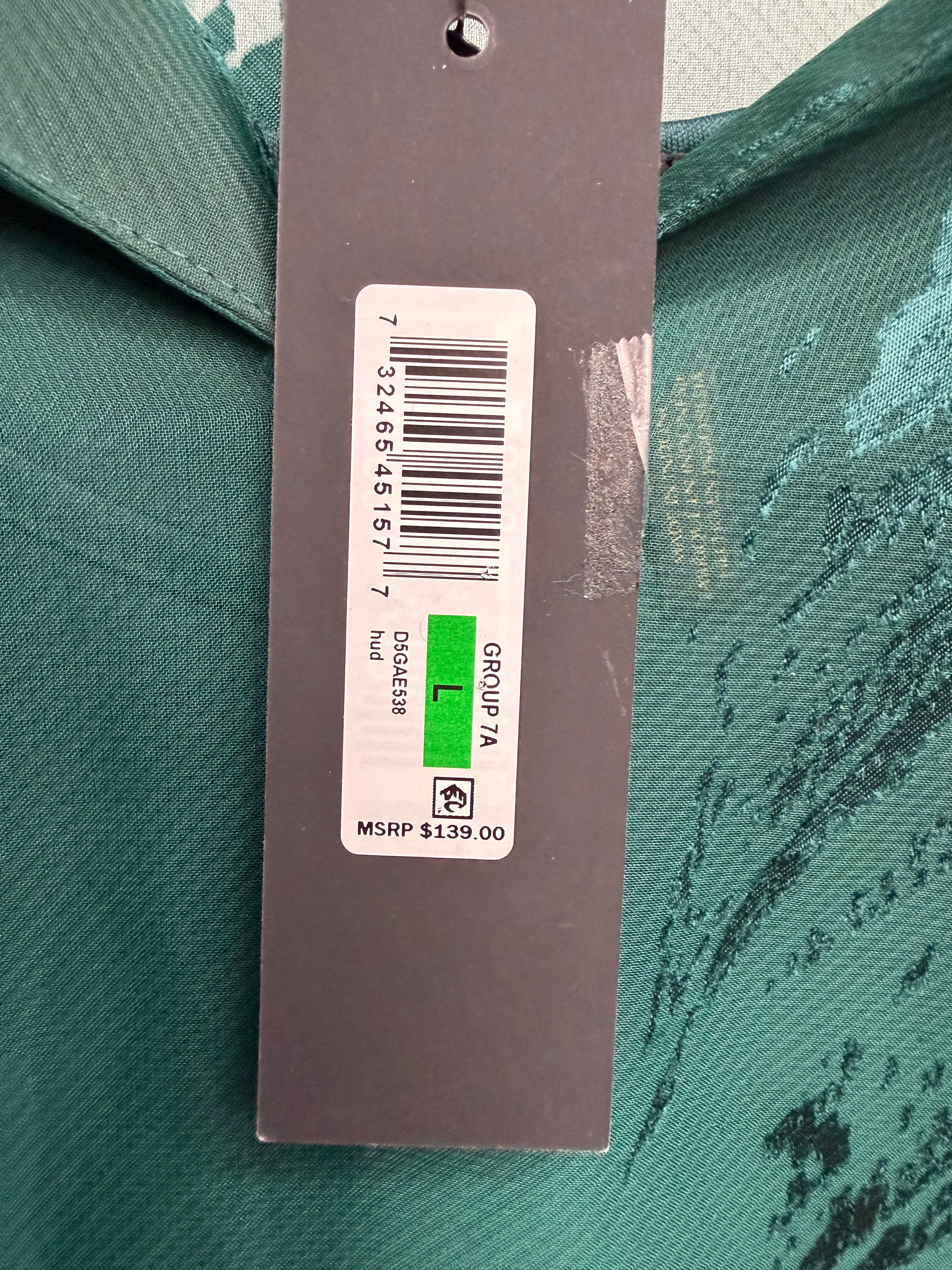 🌲 Donna Karan New York Emerald Satin Sheer Overlay Blouse – Elegant Flowy Designer Top ✨ Size Large