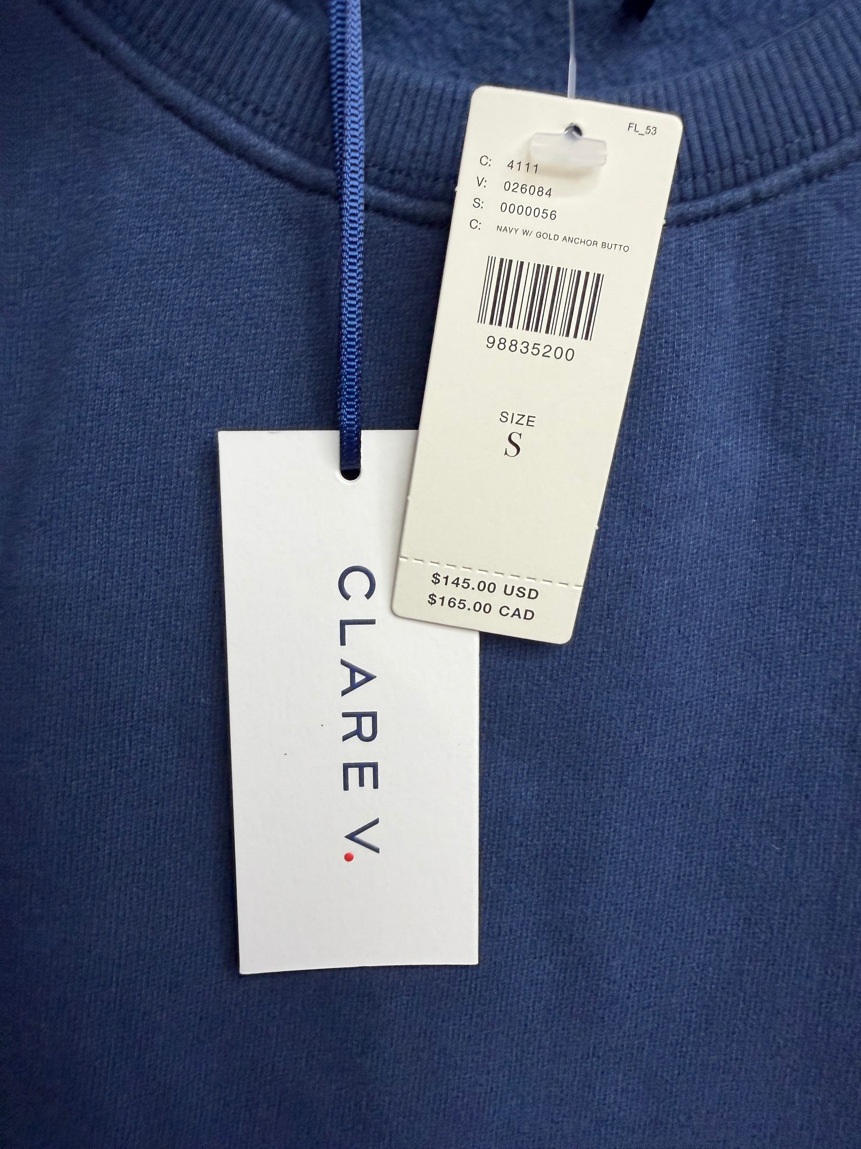 ❤️ Clare V. for Anthropologie Navy Gold Anchor Button Sleeveless Sweatshirt ❤️ Size Small