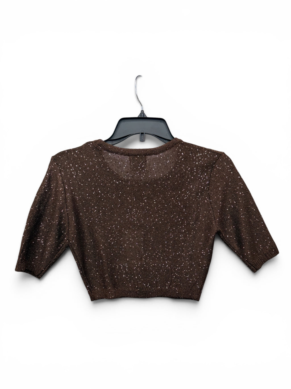 ✨ MISA Los Angeles Brown Sequin Knit Crop Sweater – Luxe Sparkle Cropped Top – ✨🤎 Size XS