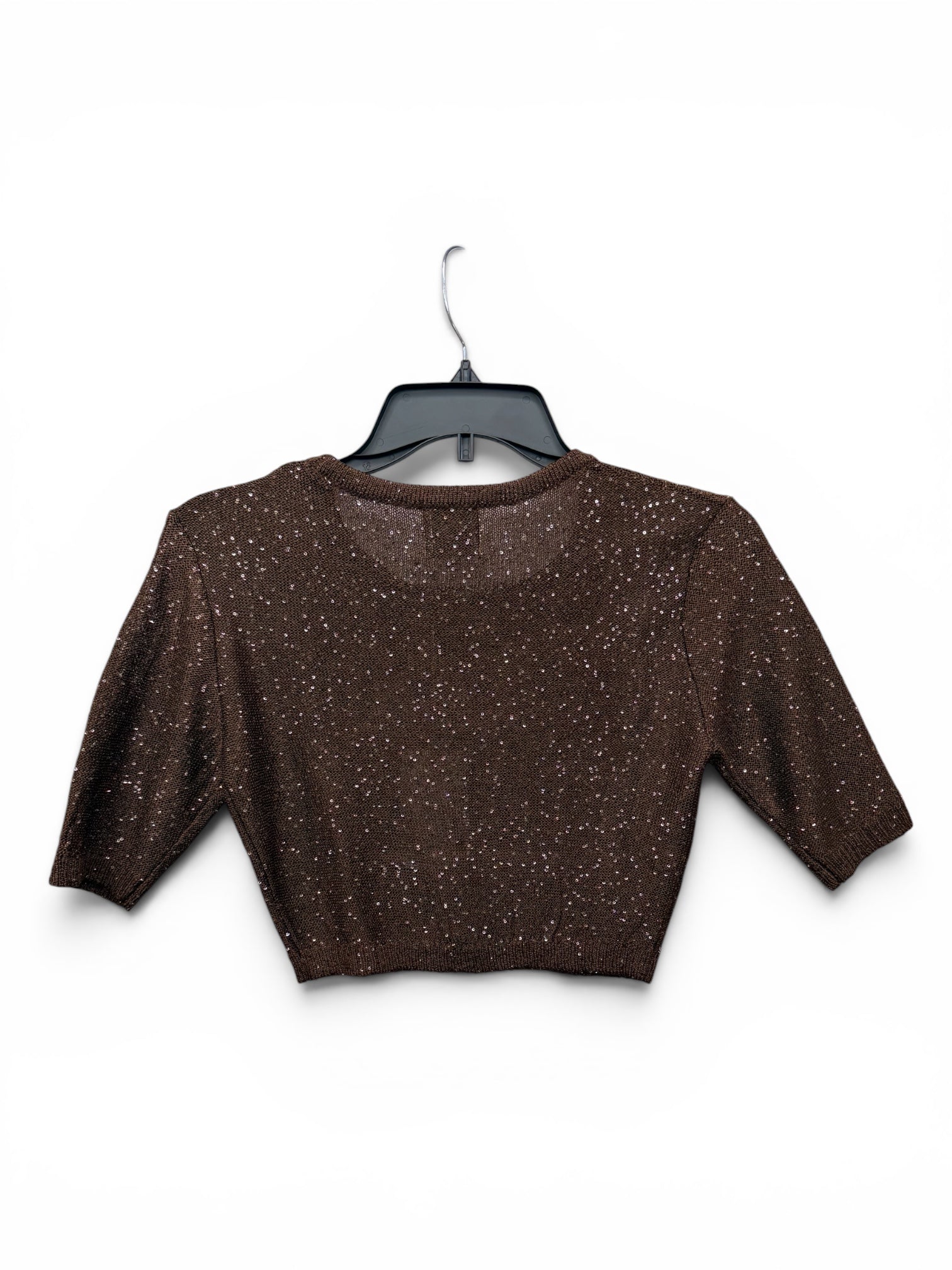 ✨ MISA Los Angeles Brown Sequin Knit Crop Sweater – Luxe Sparkle Cropped Top – ✨🤎 Size XS