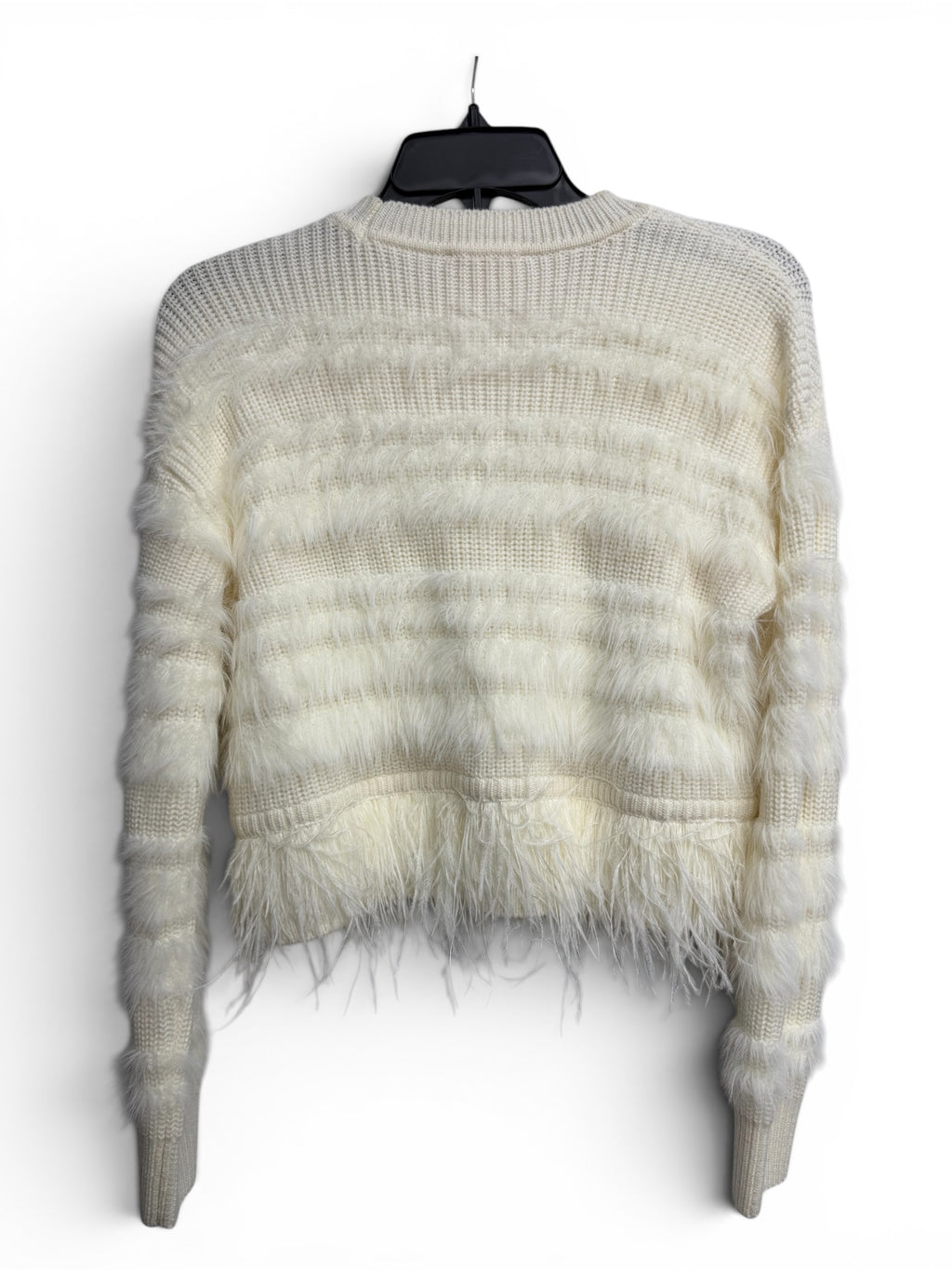 ✨ Cinq à Sept Vivi Pullover Sweater Ivory Feather Trim Luxury Designer Knit 🤍✨ Size XXS
