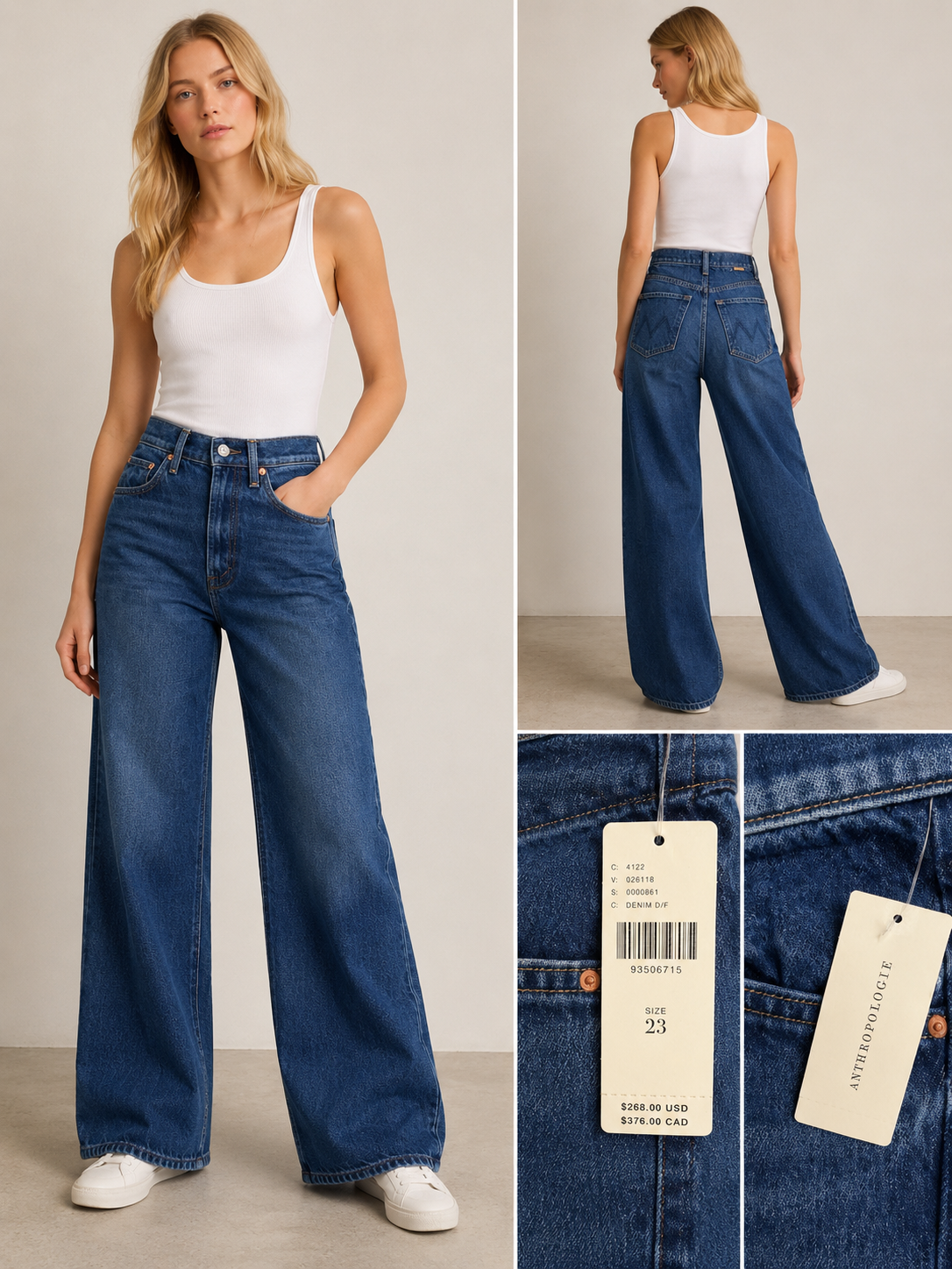 👖 Anthropologie Premium High-Rise Wide Leg Jeans – Dark Wash Denim ✨ Size 23