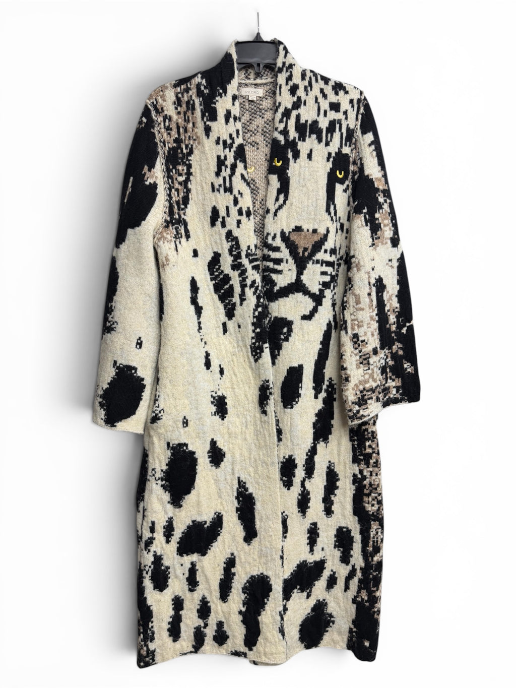 🐆 Anthropologie Leopard Graphic Longline Cardigan Sweater Duster – Statement Animal Print Luxury Layer ✨ Size XXS/XS