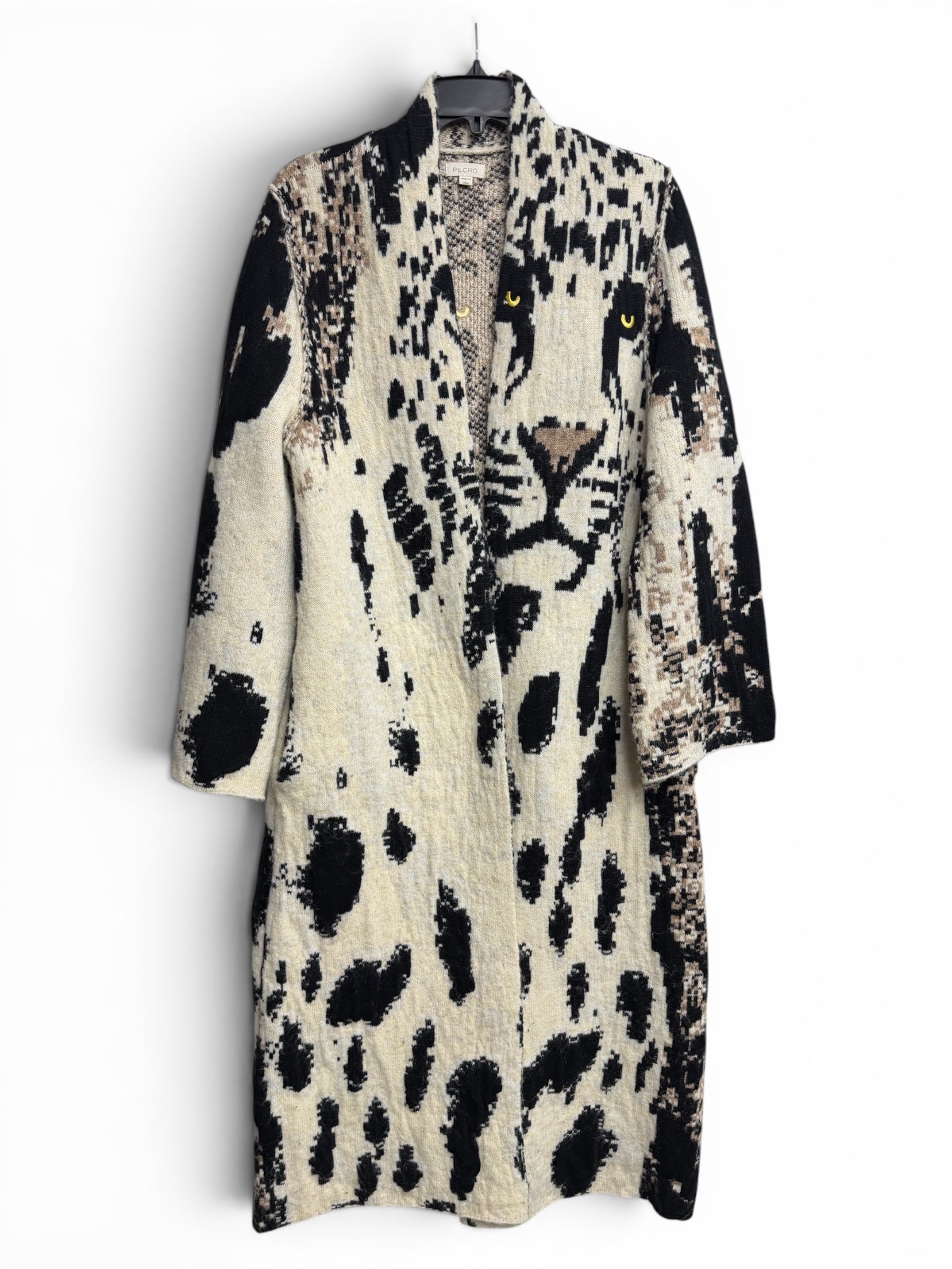 🐆 Anthropologie Leopard Graphic Longline Cardigan Sweater Duster – Statement Animal Print Luxury Layer ✨ Size XXS/XS