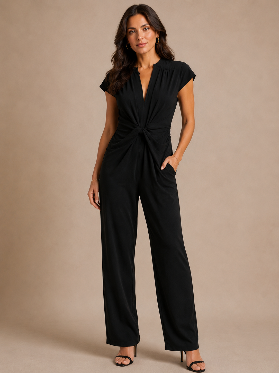 🖤 Vince Camuto Black Twist Front Wide Leg Jumpsuit – Elegant V-Neck One Piece Women’s Size S