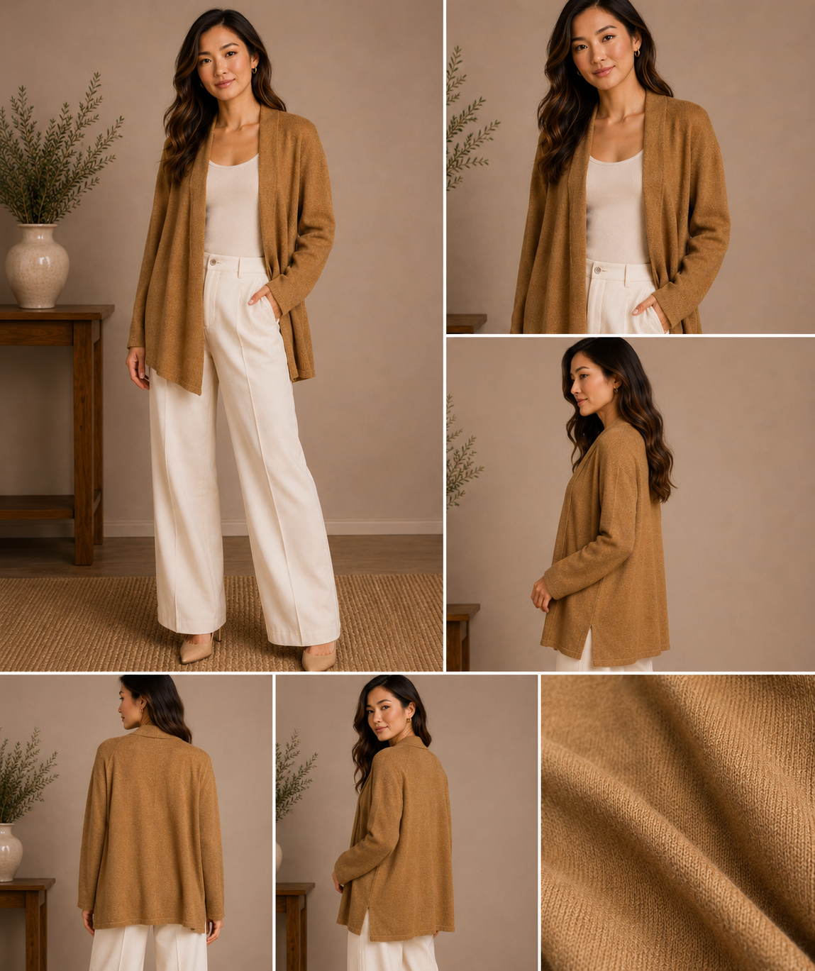🧥✨ Charter Club Luxury 100% Cashmere Open Front Cardigan Sweater – Camel Brown – Women’s Luxury Layering Piece ✨ Size Petite Large