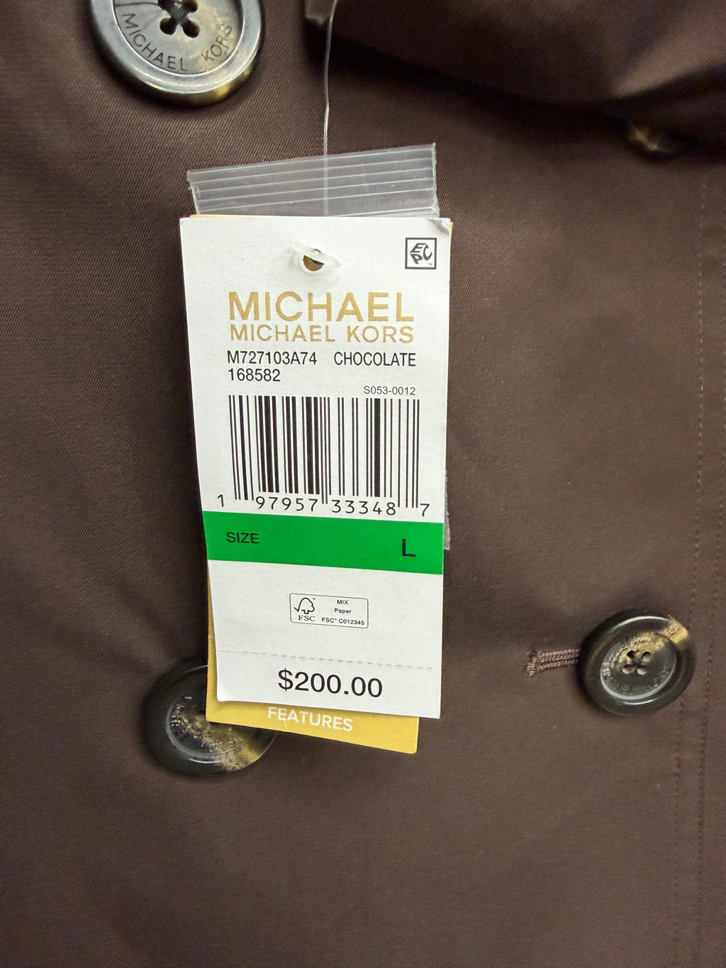 🤎 Michael Kors Chocolate Double-Breasted Short Trench Coat Jacket – Water Resistant | Women’s Luxury Outerwear ✨ Size Large