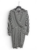 🖤 I.N.C. International Concepts Black & White Striped Wrap Shirt Dress | Long Sleeve Collared Midi Dress | Size Medium