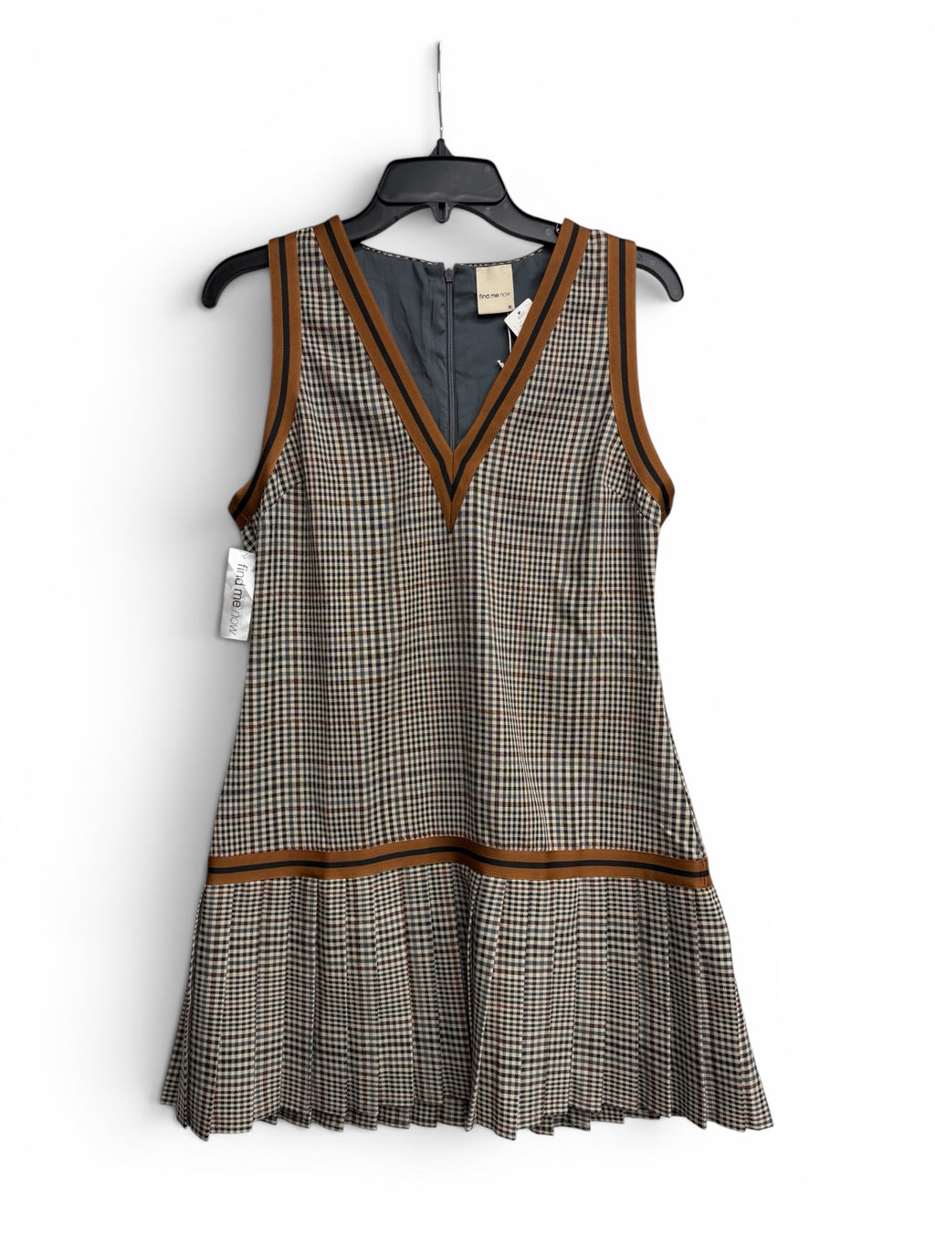 🖤🤎 Find Me Now Plaid Drop Waist Mini Dress – Brown Check Sleeveless Pleated Dress | Boutique Chic V-Neck Dress - Size Medium