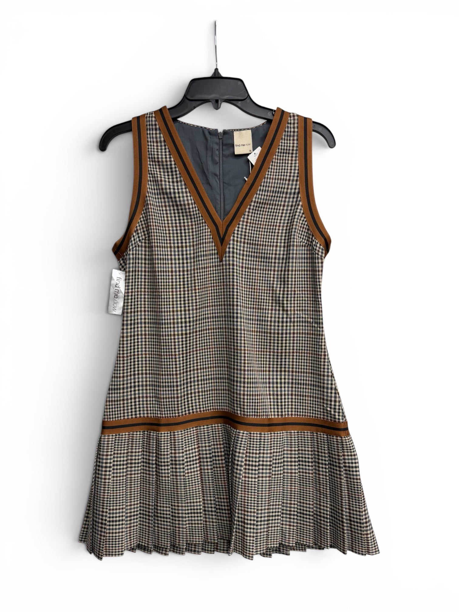 🖤🤎 Find Me Now Plaid Drop Waist Mini Dress – Brown Check Sleeveless Pleated Dress | Boutique Chic V-Neck Dress - Size Medium