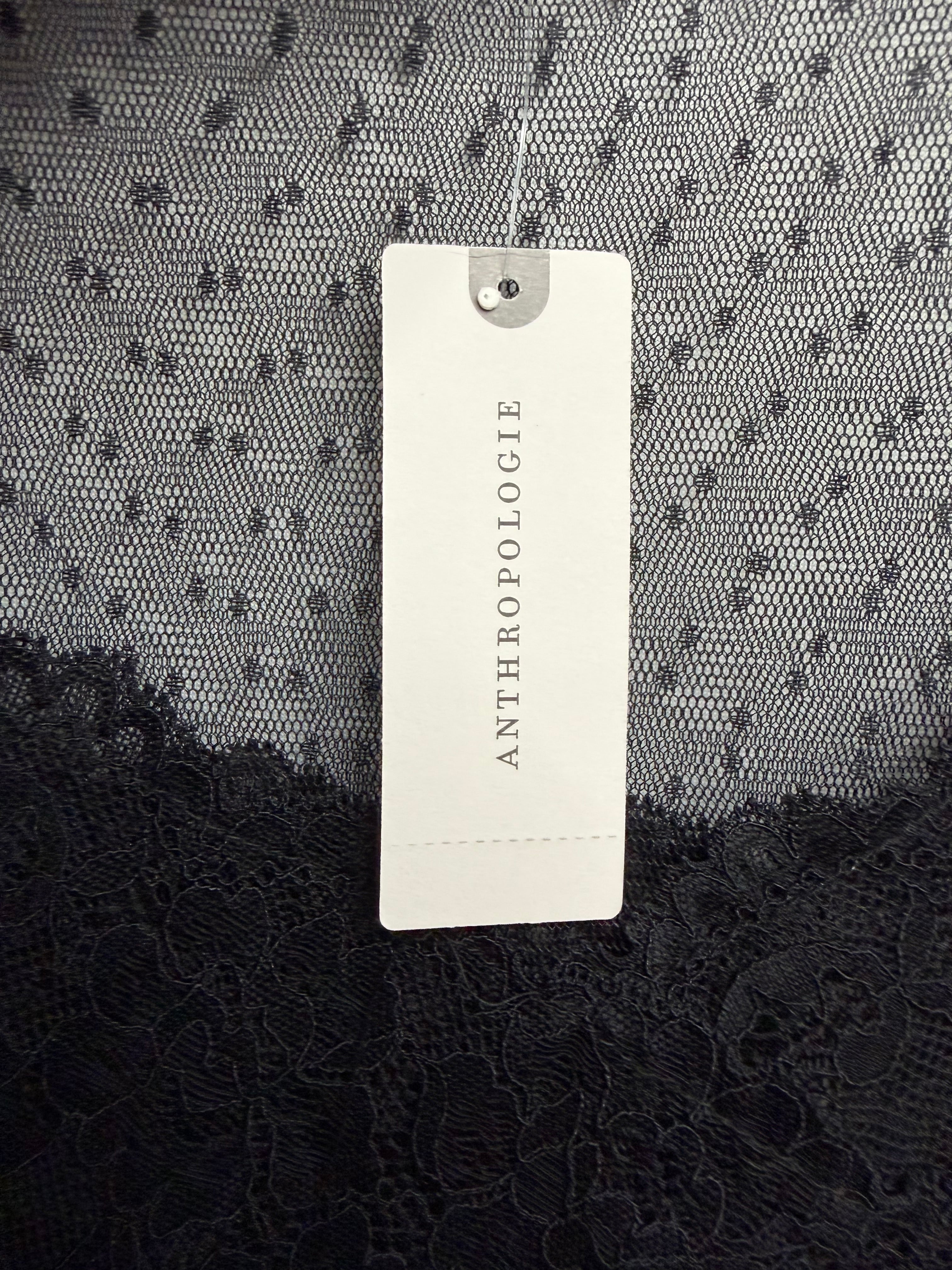 🖤 Anthropologie Black Onyx Sheer Swiss Dot Lace Ruffle Flutter Sleeve Blouse Top 🖤 - Size Large