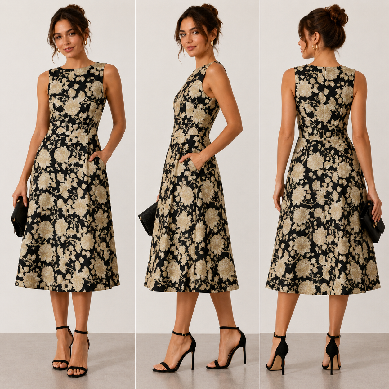 ✨ Tommy Hilfiger Elegant Black & Gold Floral Dress ✨ Size 4