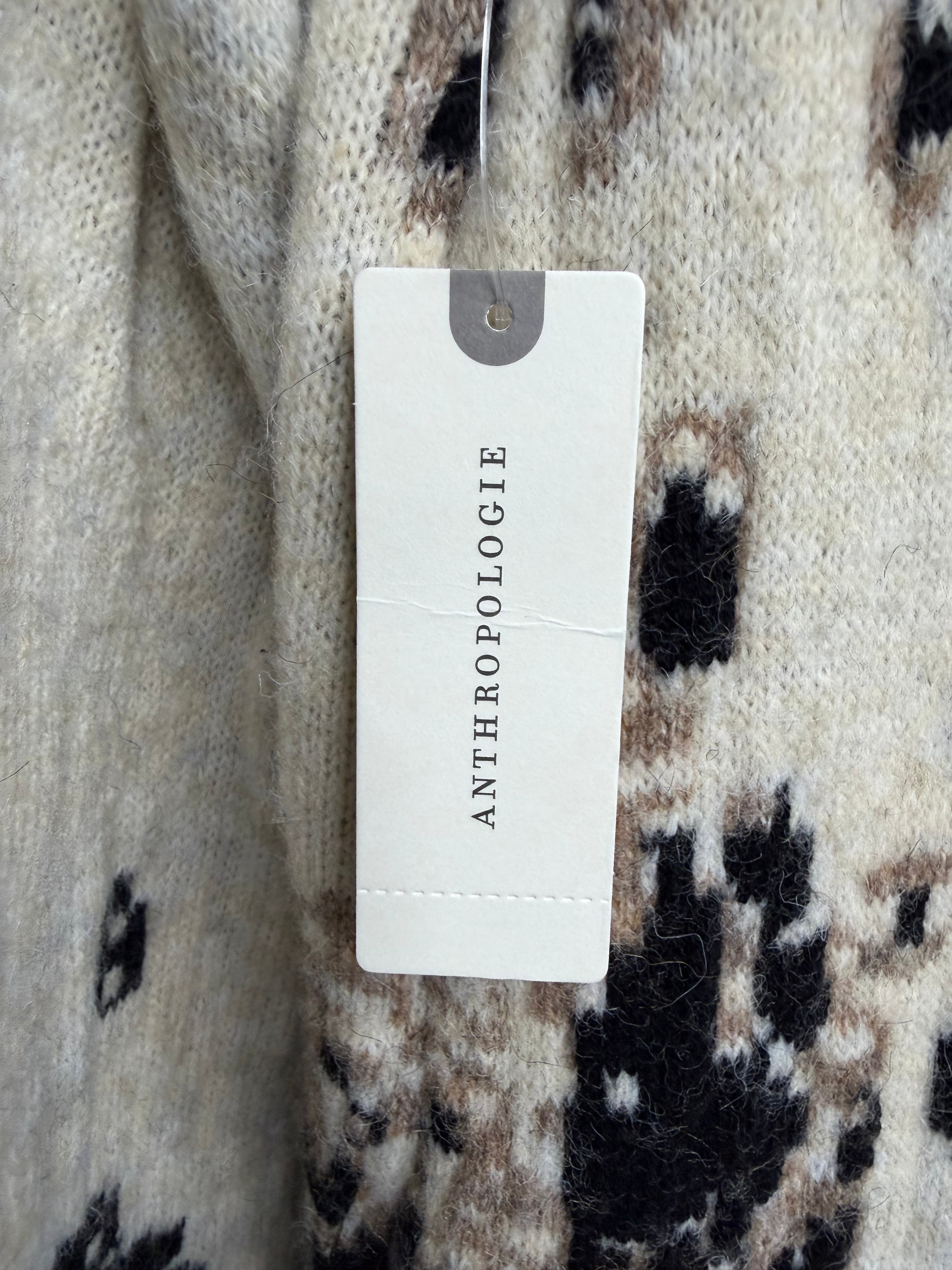🐆 Anthropologie Leopard Graphic Longline Cardigan Sweater Duster – Statement Animal Print Luxury Layer ✨ Size XXS/XS