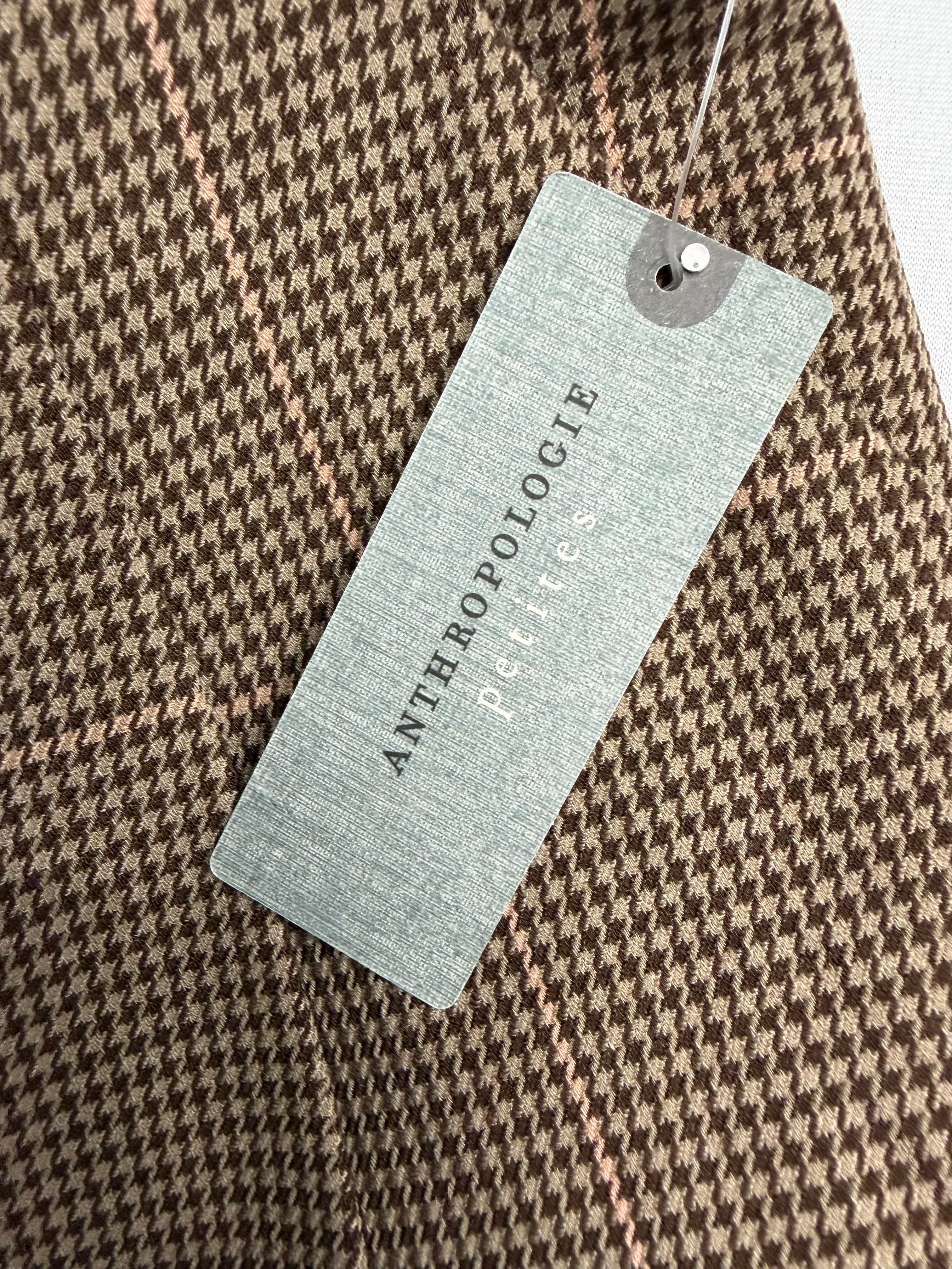 🧸🤎 Anthropologie Petites Brown Plaid Wide-Leg Trouser Pants | High Rise Tailored Relaxed Fit ✨ Petite Medium (MP)