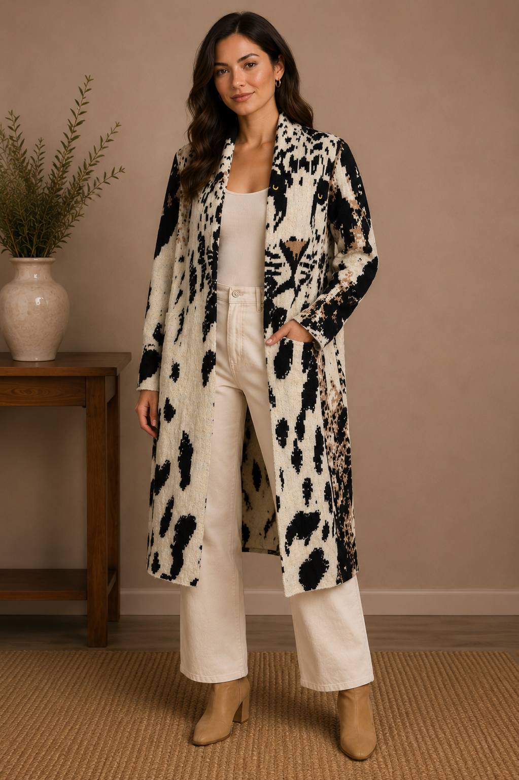 🐆 Anthropologie Leopard Graphic Longline Cardigan Sweater Duster – Statement Animal Print Luxury Layer ✨ Size XXS/XS