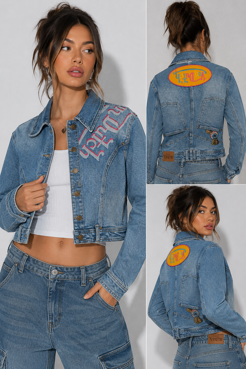 ✨ Von Dutch Originals Cropped Denim Jacket – Y2K Graphic Embroidered Jean Jacket – 💙🔥 ✨ Size XS