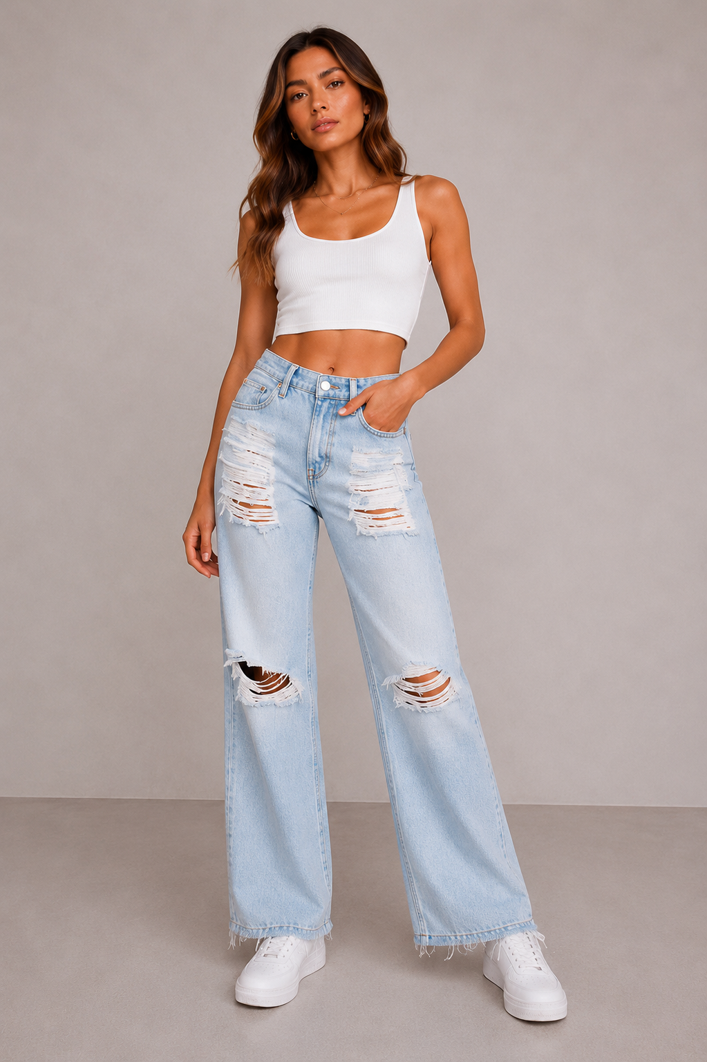 ✨ GOOD AMERICAN Distressed Wide Leg Jeans ✨ Size 6/28