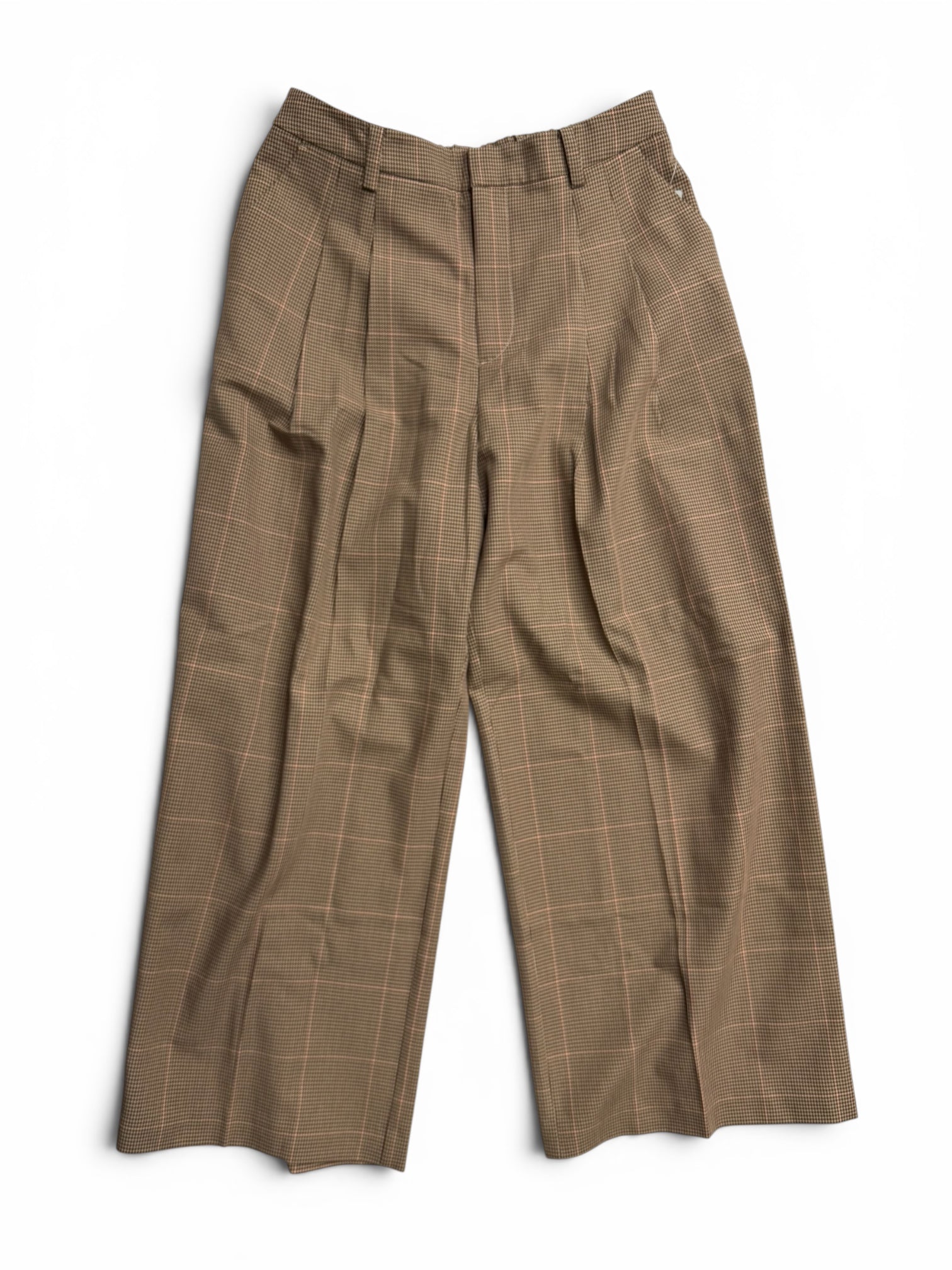 🧸🤎 Anthropologie Petites Brown Plaid Wide-Leg Trouser Pants | High Rise Tailored Relaxed Fit ✨ Petite Medium (MP)