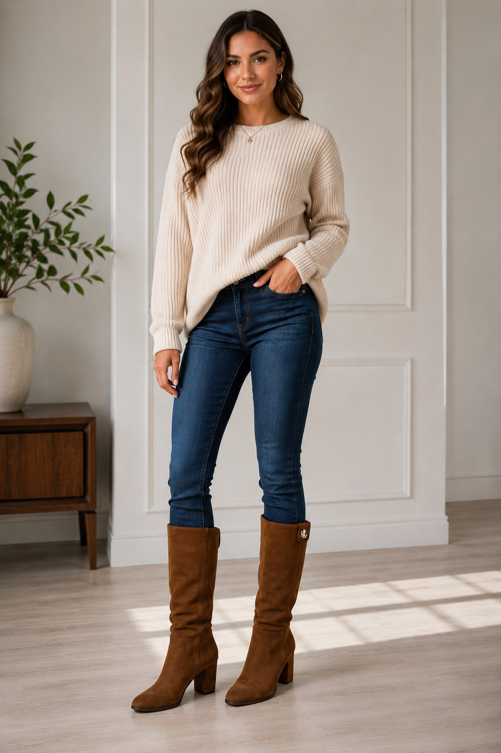 Lauren Ralph Lauren Artizan II brown kid suede knee-high boots for women, size 9B, with a stylish and sleek design.