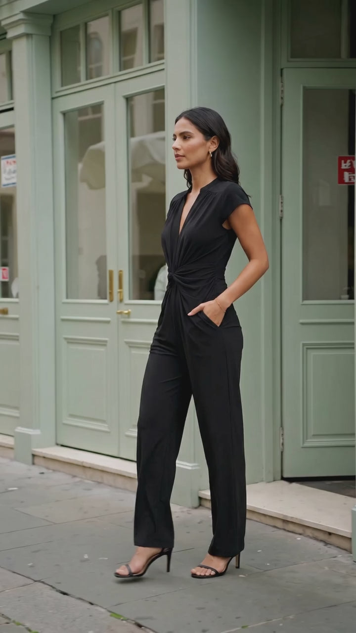 🖤 Vince Camuto Black Twist Front Wide Leg Jumpsuit – Elegant V-Neck One Piece Women’s Size S