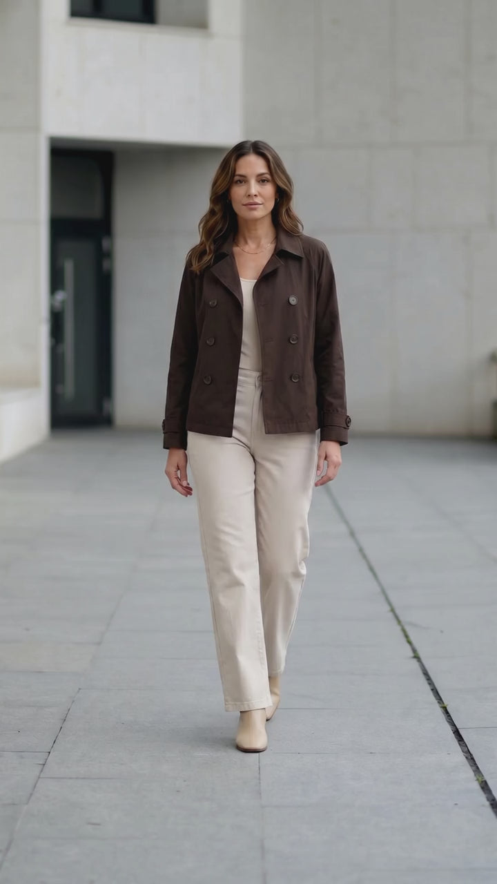 🤎 Michael Kors Chocolate Double-Breasted Short Trench Coat Jacket – Water Resistant | Women’s Luxury Outerwear ✨ Size Large
