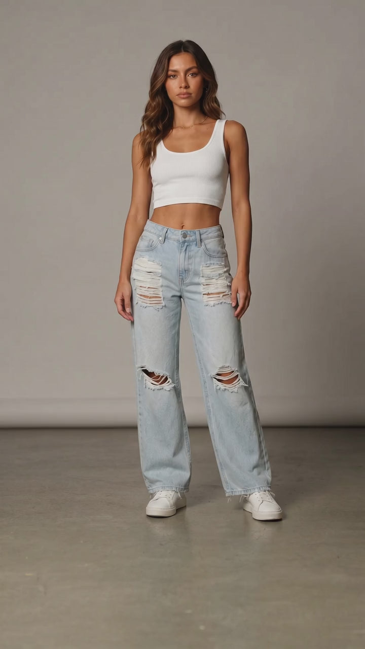 ✨ GOOD AMERICAN Distressed Wide Leg Jeans ✨ Size 6/28