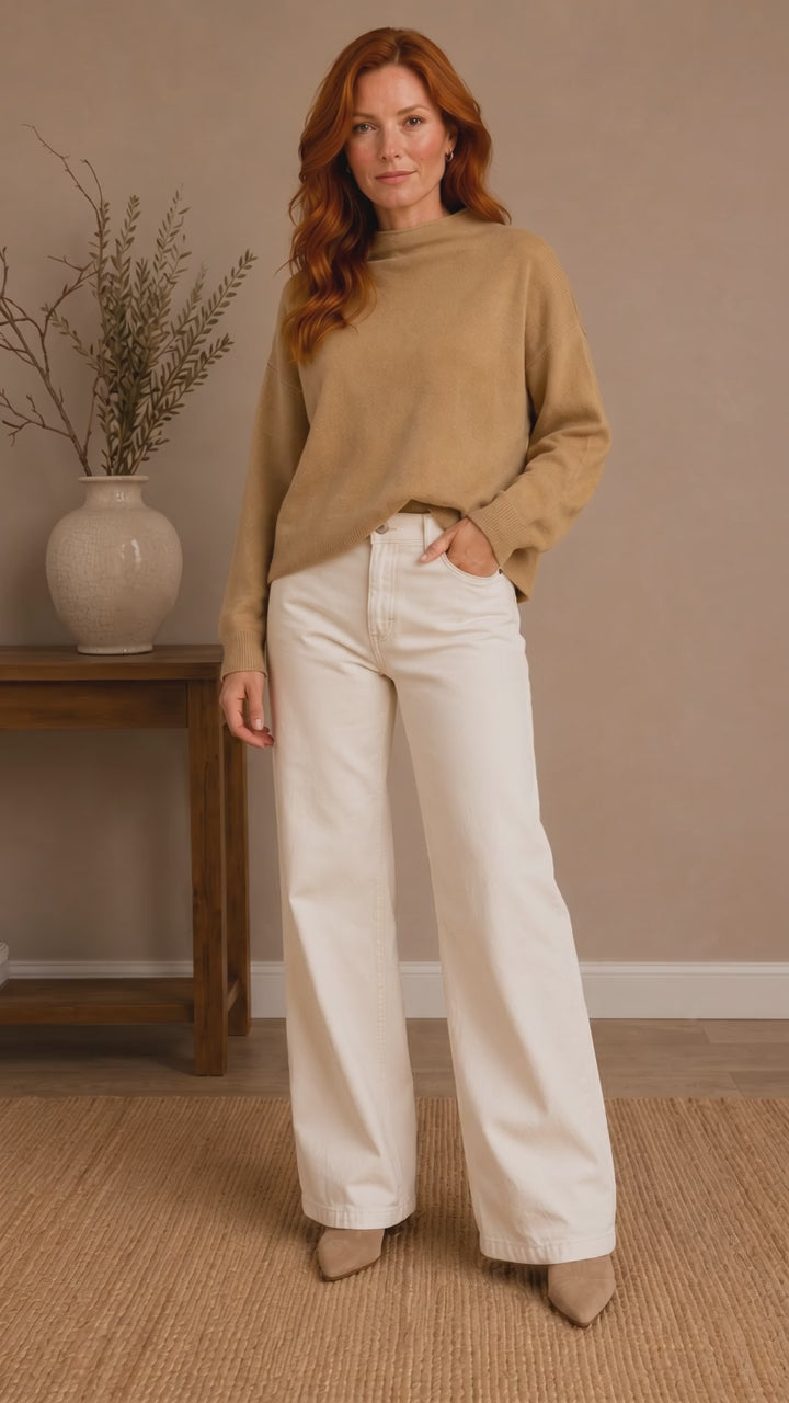 🧥✨ Anthropologie Petites Tan Mock Neck Sweater – Cozy Luxe Essential ✨🧥 Large Petite (LP)