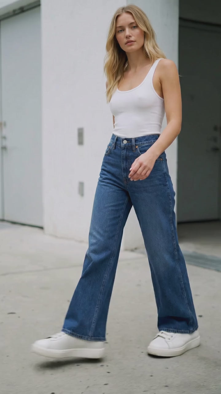 👖 Anthropologie Premium High-Rise Wide Leg Jeans – Dark Wash Denim ✨ Size 23