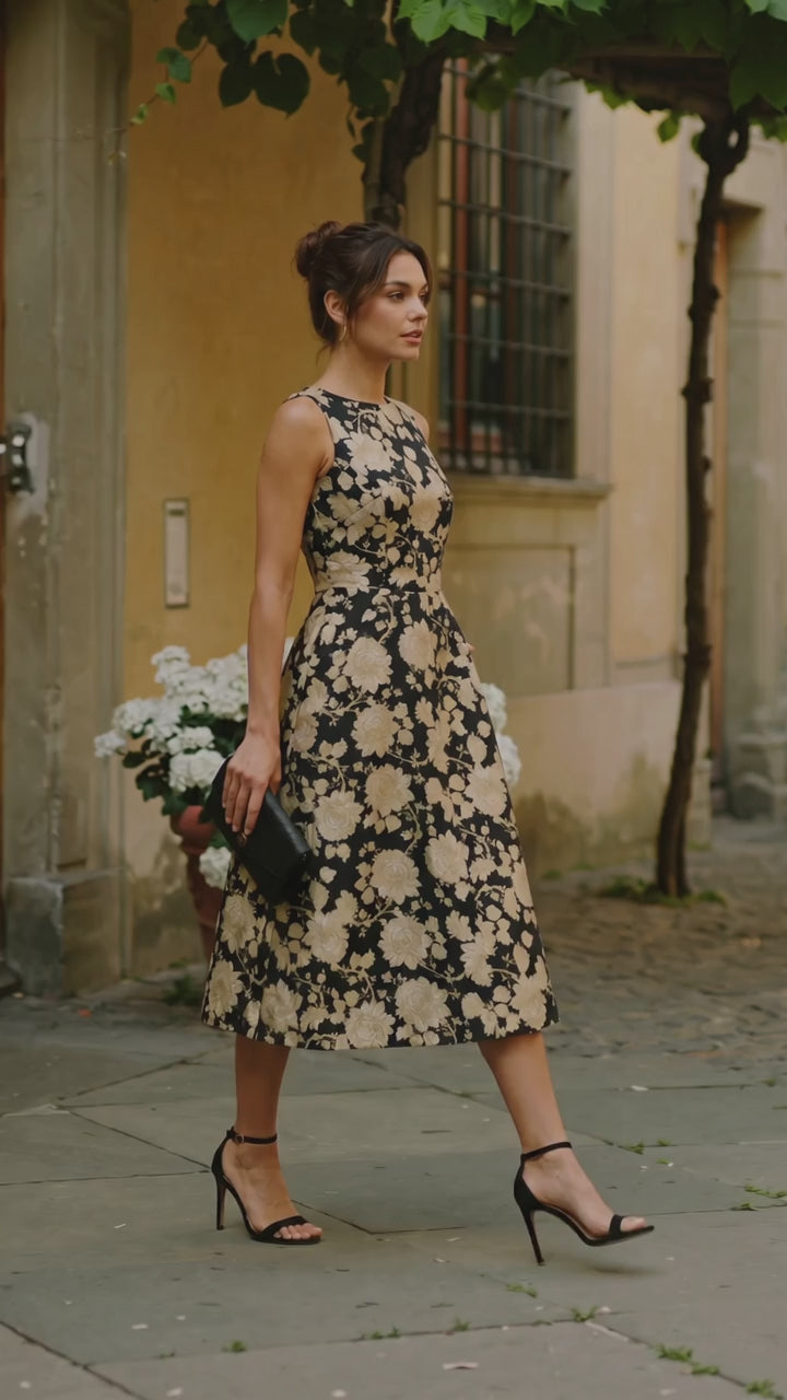 ✨ Tommy Hilfiger Elegant Black & Gold Floral Dress ✨ Size 4