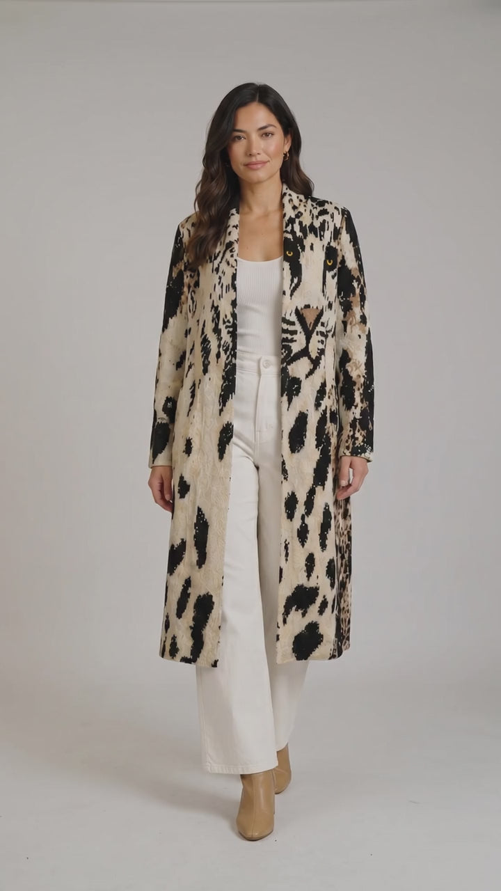 🐆 Anthropologie Leopard Graphic Longline Cardigan Sweater Duster – Statement Animal Print Luxury Layer ✨ Size XXS/XS