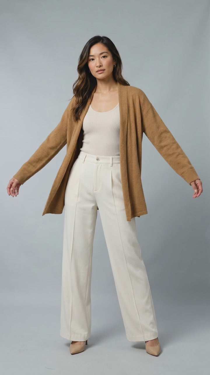 🧥✨ Charter Club Luxury 100% Cashmere Open Front Cardigan Sweater – Camel Brown – Women’s Luxury Layering Piece ✨ Size Petite Large